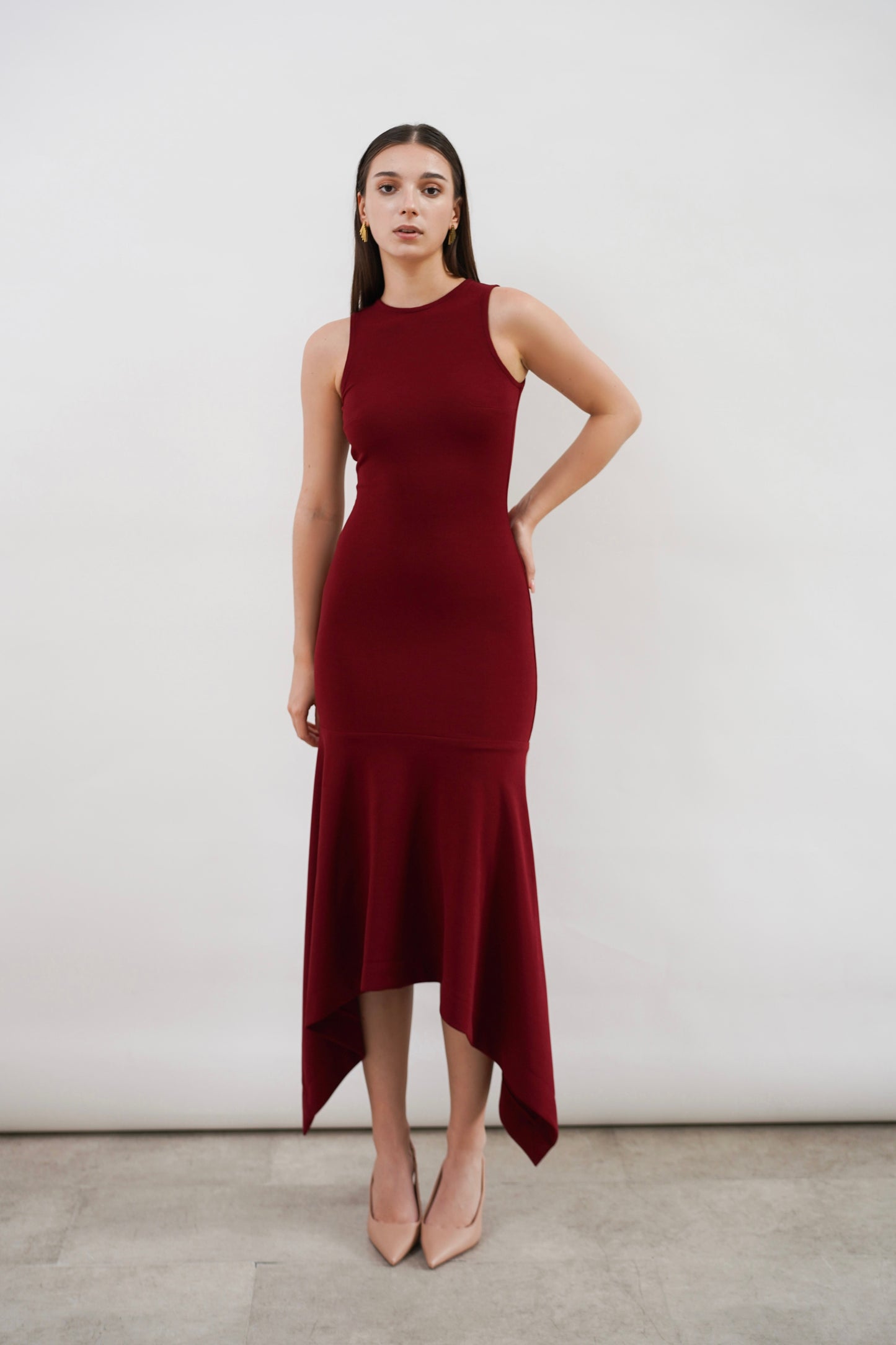 GIULLE - Flow Midi Dress in Maroon