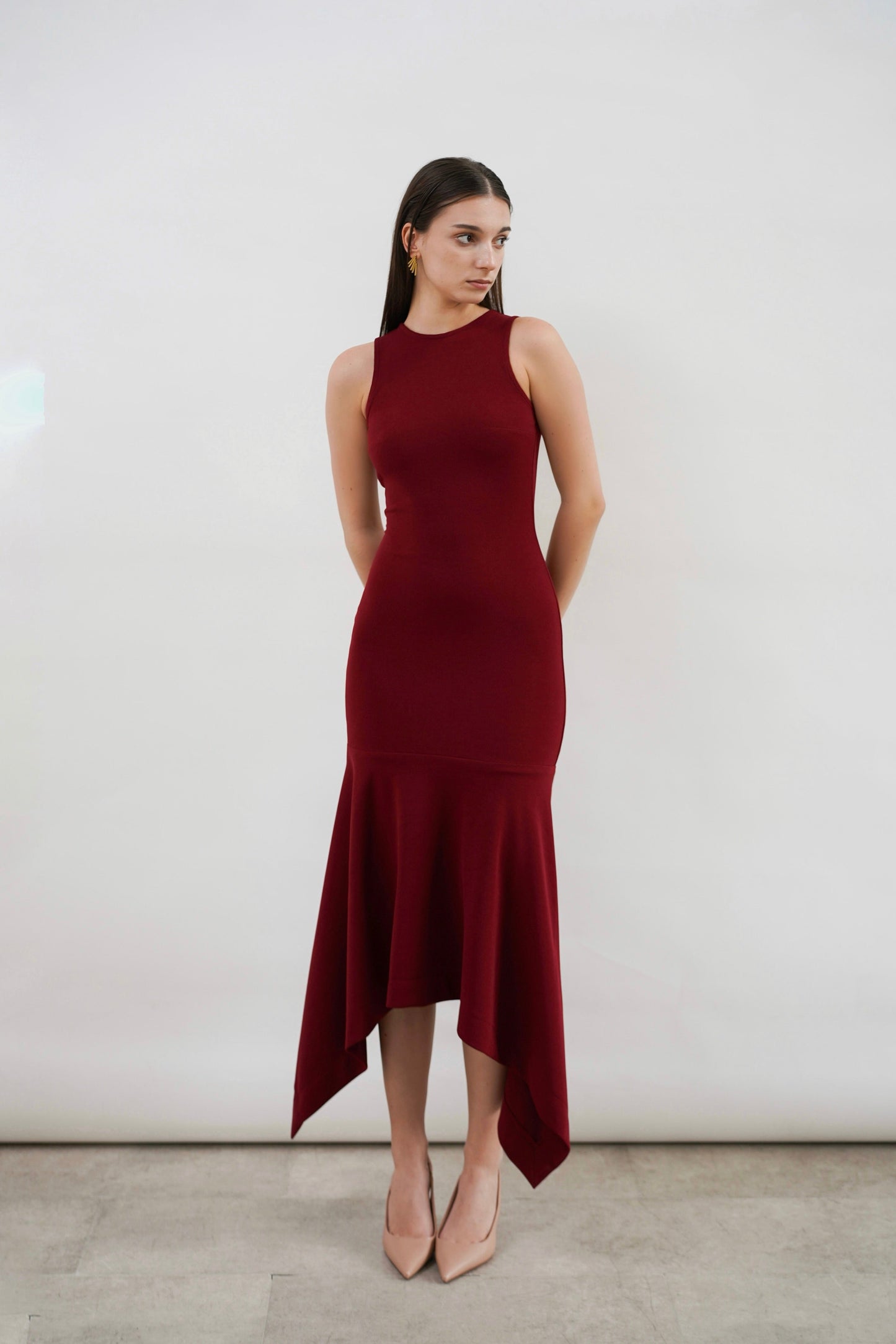 GIULLE - Flow Midi Dress in Maroon