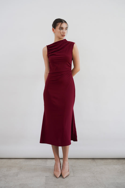 GIULLE - Sonnet Lightweight Midi Dress in Maroon