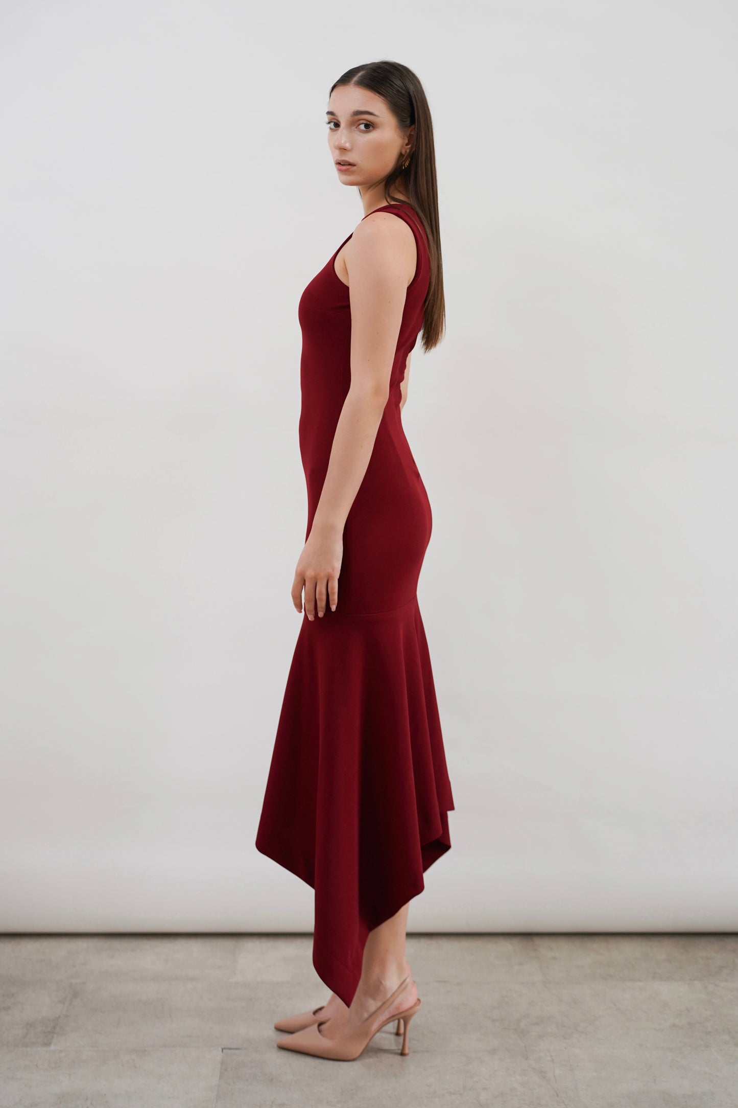GIULLE - Flow Midi Dress in Maroon